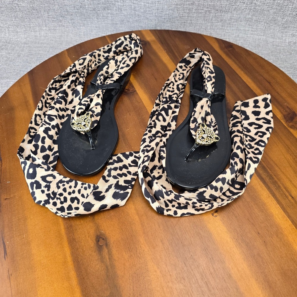 INC International Concepts Malana Leopard‎ Print Ankle Wrap Thong Sandals Size 5 - Picture 3 of 8
